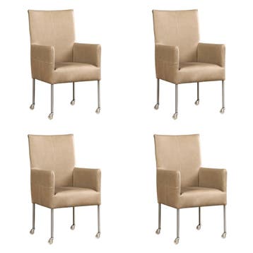 Set van 4 Leren eetkamerstoelen Spark - Rancho Stone, Ophalen of Verzenden