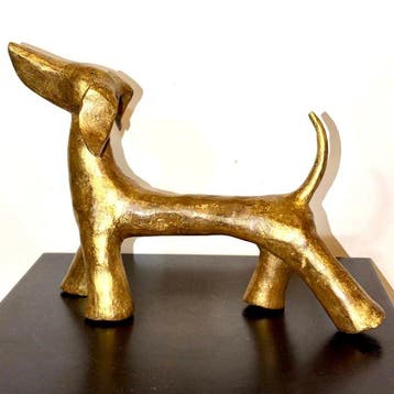 Abdoulaye Derme - sculptuur, Chien - 20 cm - Brons, Antiquités & Art