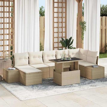 vidaXL Tuinbank Set 8 st Beige poly rattan, Verzenden, Nieuw