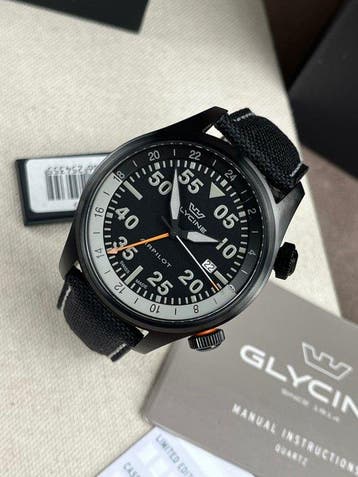 Glycine - Airpilot GMT Date Black/Orange - GL0435 - Homme -, Bijoux, Sacs & Beauté