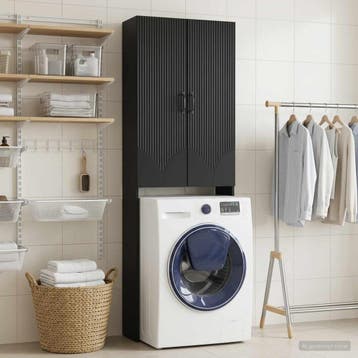 vidaXL Toiletkast HOORN Zwart 66 x 25,5 x 190 cm Bewerkt, Verzenden, Nieuw