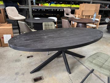 Eettafel Torino – Ovaal Massief Mangohout Zwart – 200 cm, Verzenden, Eikenhout, Nieuw, 50 tot 100 cm