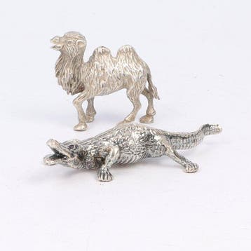 Krokodil & Kameel (Massief zilver) - Beeldje (2) - .800, Antiek en Kunst, Antiek | Zilver en Goud
