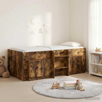 vidaXL Loft Bed Frame met Kast 3 st Gerookt eiken Bewerkt, Verzenden, Nieuw