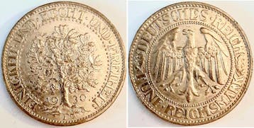 Duitsland 5 Reichsmark 1930 F Eichbaum vz kl Randfehler z..., Verzenden