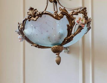 Plafondlamp - metaal, kleur bronzen / glas gesatineerd,