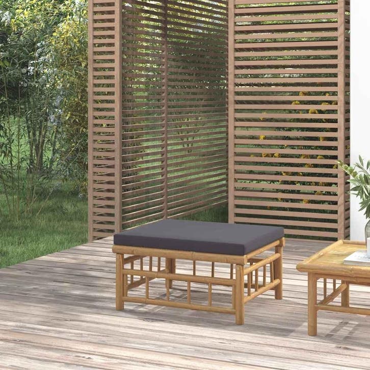 vidaXL Tuinvoetenbank met kussen bamboe donkergrijs, Tuin en Terras, Tuinsets en Loungesets, Nieuw, Verzenden