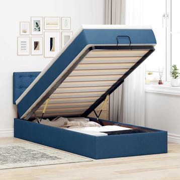 vidaXL Bed poef met matras en LEDs 100x200 cm stof blauw, Verzenden