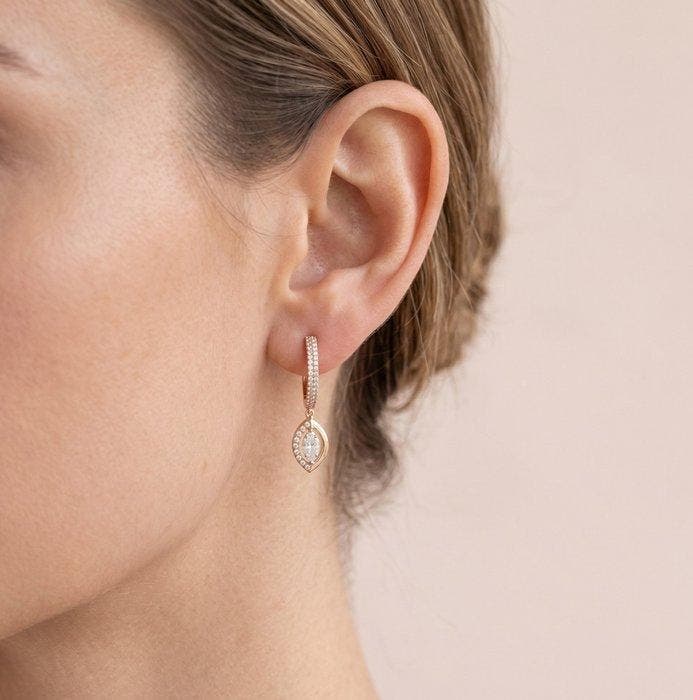 Boucles doreilles Bicolore - 0.59ct. tw. Diamant, Handtassen en Accessoires, Oorbellen