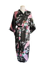 KIMU® Kimono Zwart 7/8e S-M Yukata Satijn Boven dekel Lange, Ophalen of Verzenden