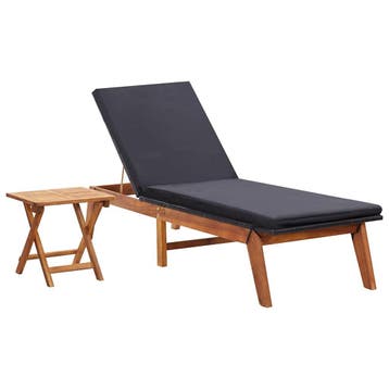 vidaXL Ligbed met tafel poly rattan en massief acaciahout, Verzenden