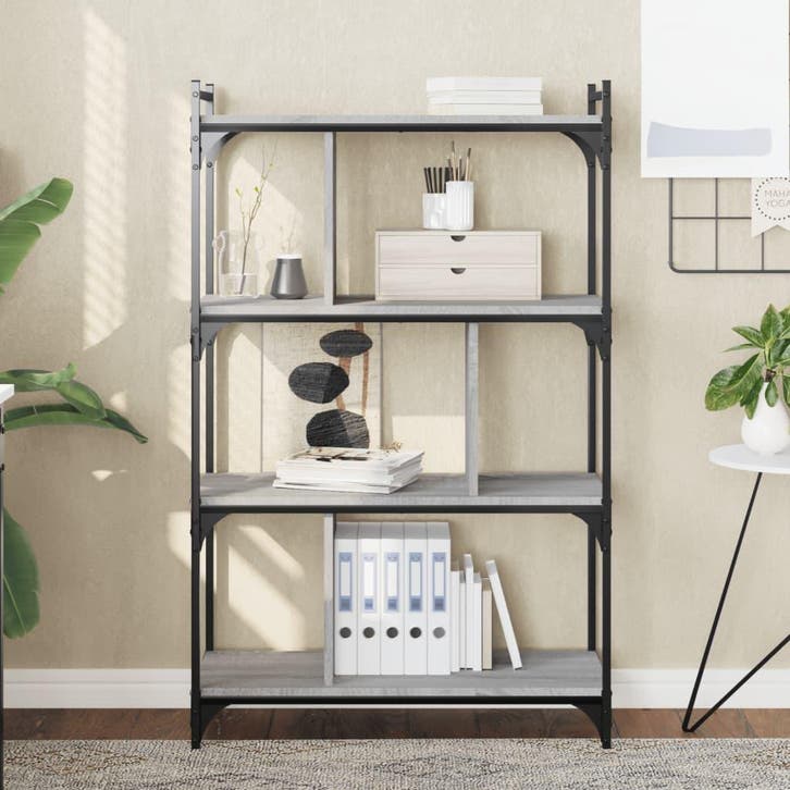 vidaXL Boekenkast 4-laags 76x32x123 cm bewerkt hout grijs, Huis en Inrichting, Kasten | Boekenkasten, Nieuw, Verzenden