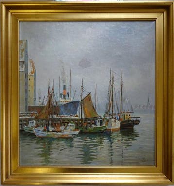Andreas Jensen (1888–1959) - Maritime Hafenszene mit