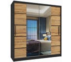 Kledingkast zwart eiken 158 cm breed met spiegel en 2 lad..., Huis en Inrichting, Kasten | Kleerkasten, Met lade(s), 150 tot 200 cm