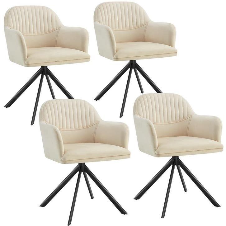 tectake Lona fluwelen draaistoel met dikke vulling - crème/z, Huis en Inrichting, Stoelen, Verzenden