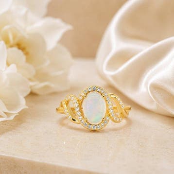 Sans prix de réserve - Bague Plaqué or Opale - Diamant -, Bijoux, Sacs & Beauté, Bagues