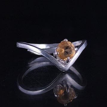 Citrien - Zilver - Ring met amulet - Steen van overvloed, Verzamelen, Mineralen en Fossielen