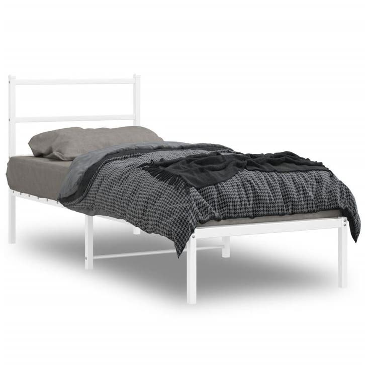 vidaXL Bedframe met hoofdbord metaal wit 80x200 cm, Huis en Inrichting, Slaapkamer | Bedden, Nieuw, Verzenden