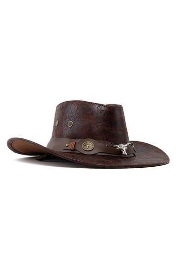 KIMU® Cowboyhoed Donkerbruin Leer Stier Bruine Leren Leather, Ophalen of Verzenden, Nieuw
