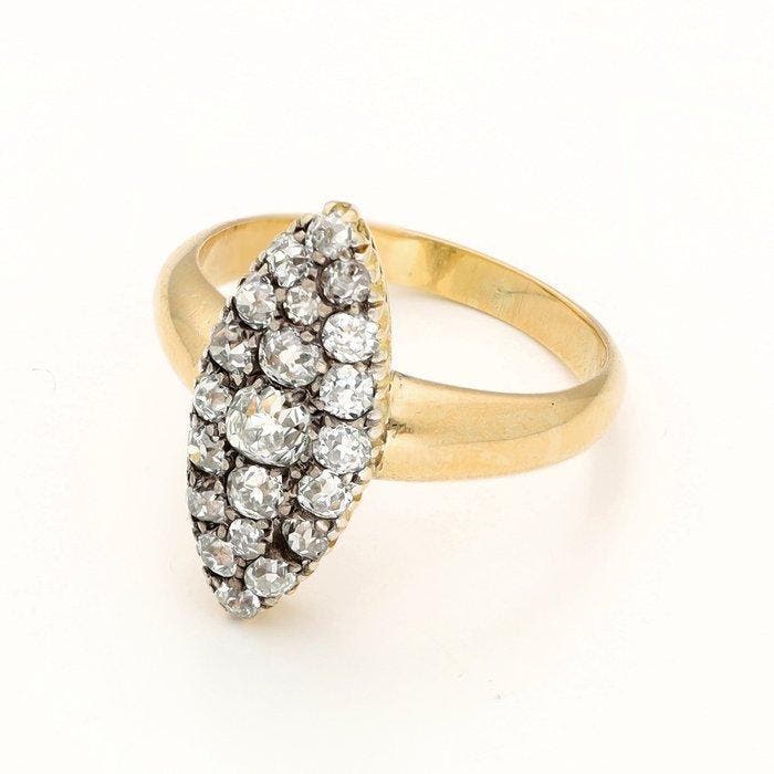Ring - 18 karaat Geel goud Diamant (Natuurlijk) - Navette -, Bijoux, Sacs & Beauté, Bagues