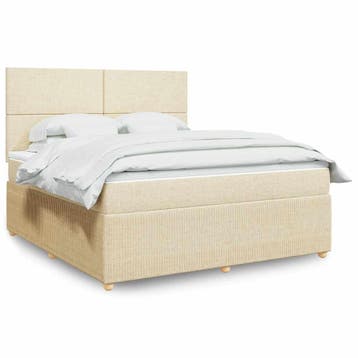 vidaXL Boxspring met matras stof crèmekleurig 180x200 cm, Verzenden