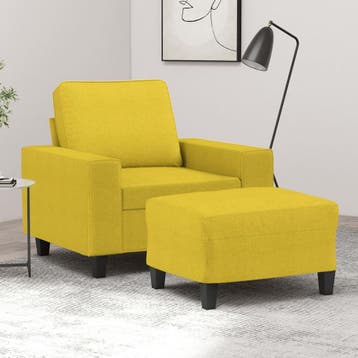 vidaXL Fauteuil met voetenbank / zetel 60 cm stof lichtgeel, Verzenden