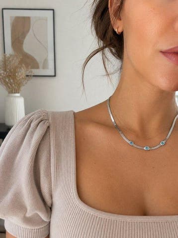 Zonder minimumprijs - Halsketting Zilver Aquamarijn, Nieuw