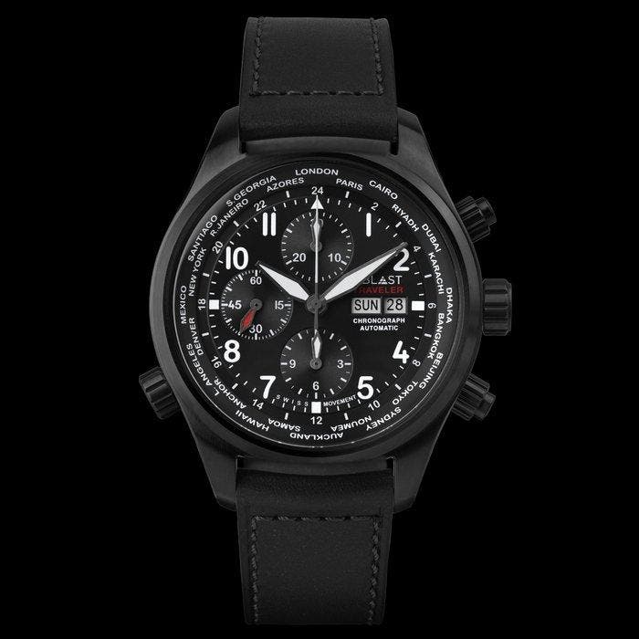 Ublast - Traveler Chronograph World Time - Zonder, Handtassen en Accessoires, Horloges | Heren