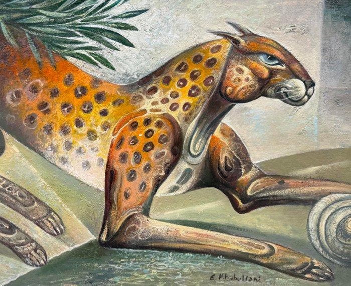 Emzar Khabuliani (1963) - Panthère Spirituelle, Antiquités & Art, Art | Peinture | Classique