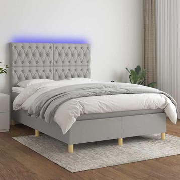 vidaXL Boxspring met matras en LED stof lichtgrijs 140x200, Huis en Inrichting, Verzenden, Nieuw