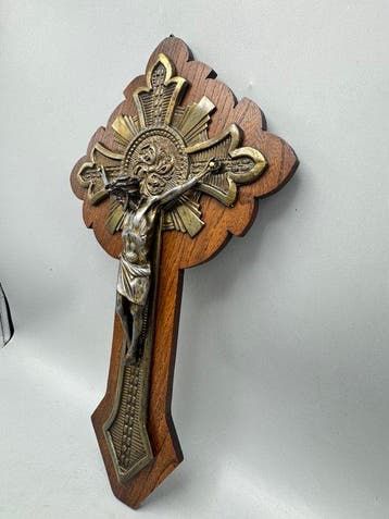 Kruis - Hout, Metaal - 1930-1940 - Art Deco-stijl crucifix -, Antiek en Kunst