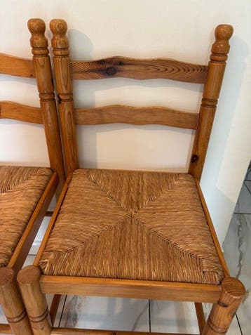 Chaise - Chêne - Paire de chaises en bois tourné et paille