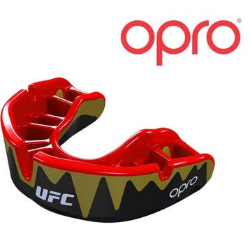 UFC OPRO Platinum Gebitsbeschermer Zwart Metal Goud Rood, Verzenden, Nieuw, Overige, Vechtsportbescherming