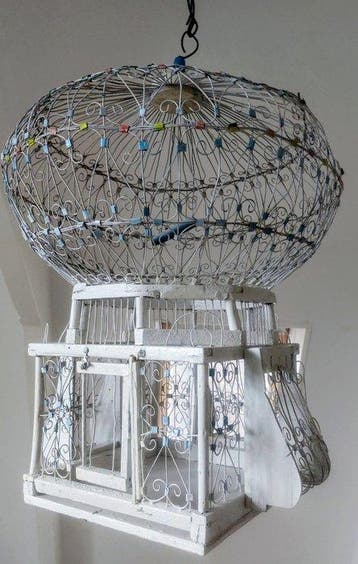 Cage à oiseaux - Bois, Fer - Cage à oiseaux vintage, Antiquités & Art