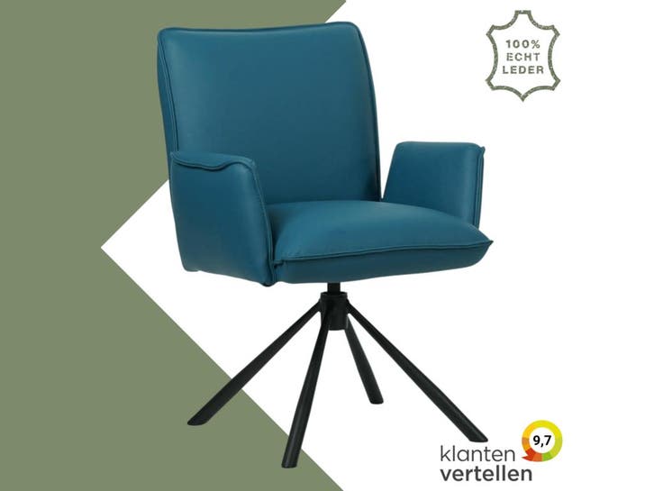Leren draaibare eetkamerstoel Elite - Hermes Turquoise, Maison & Meubles, Tabourets de bar, Enlèvement ou Envoi