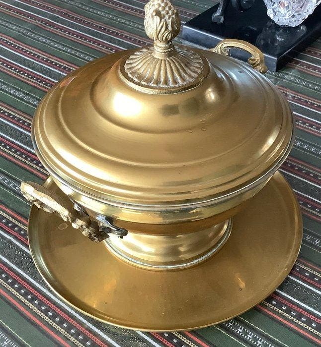 Tafelmiddenstuk - Soepkom - Messing, Tin - Tafel middenstuk, Antiek en Kunst, Curiosa en Brocante