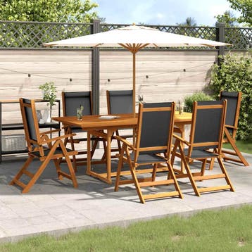 vidaXL 7-delige Tuinset massief acaciahout en textileen, Verzenden, Nieuw, Tuinset