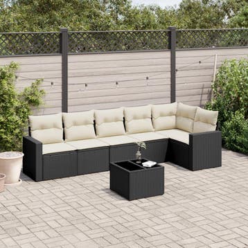 vidaXL 7-delige Loungeset met kussens poly rattan zwart, Verzenden, Nieuw
