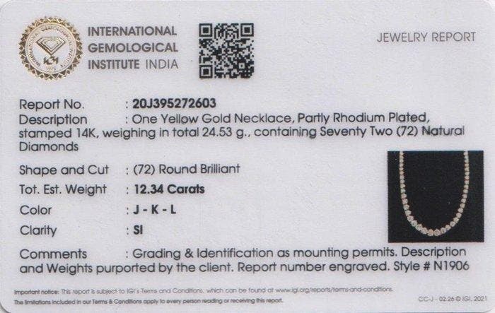Collier - 14 carats Or jaune - 12.34ct. tw. Diamant, Bijoux, Sacs & Beauté, Colliers