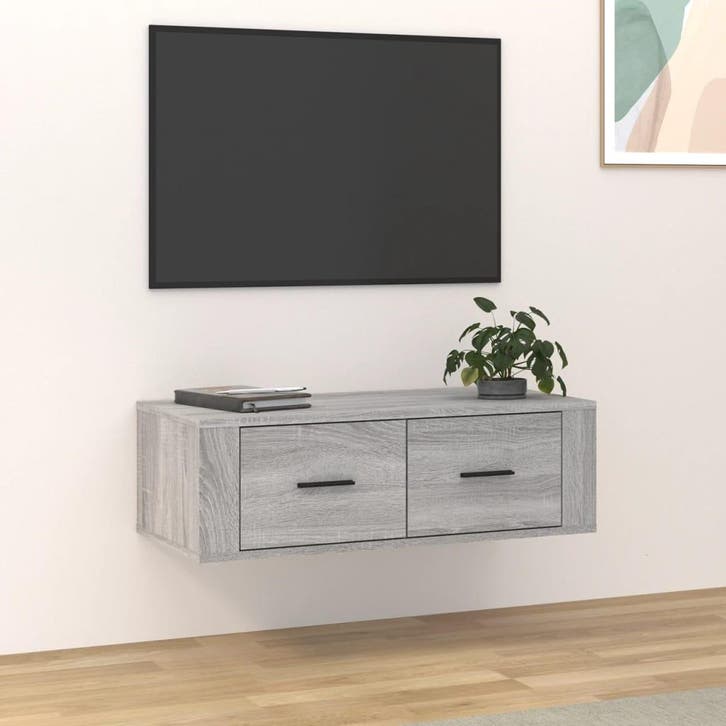 vidaXL Tv-hangmeubel 80x36x25 cm bewerkt hout grijs sonoma, Maison & Meubles, Armoires | Mobilier de télévision, Envoi