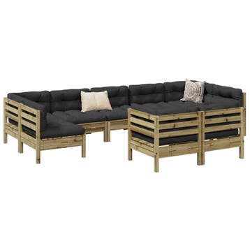 vidaXL 9-delige Loungeset met kussens geïmpregneerd, Verzenden, Nieuw, Loungeset