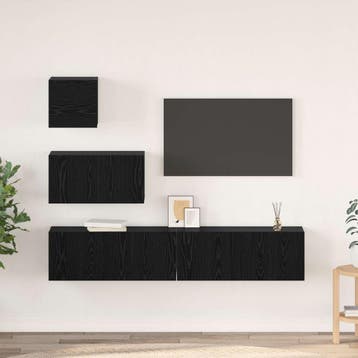vidaXL Tv-meubelset 3 st Zwart Eiken Bewerkt hout, Huis en Inrichting, Verzenden, Nieuw