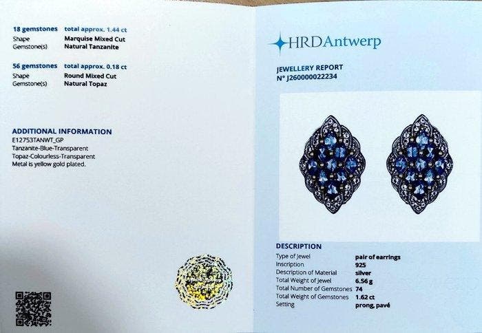 Zonder minimumprijs - Oorbellen Zilver, Verguld - 1.62ct., Bijoux, Sacs & Beauté, Boucles d'oreilles