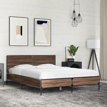 vidaXL Bedframe bewerkt hout metaal bruin eikenkleur 140x200, Verzenden