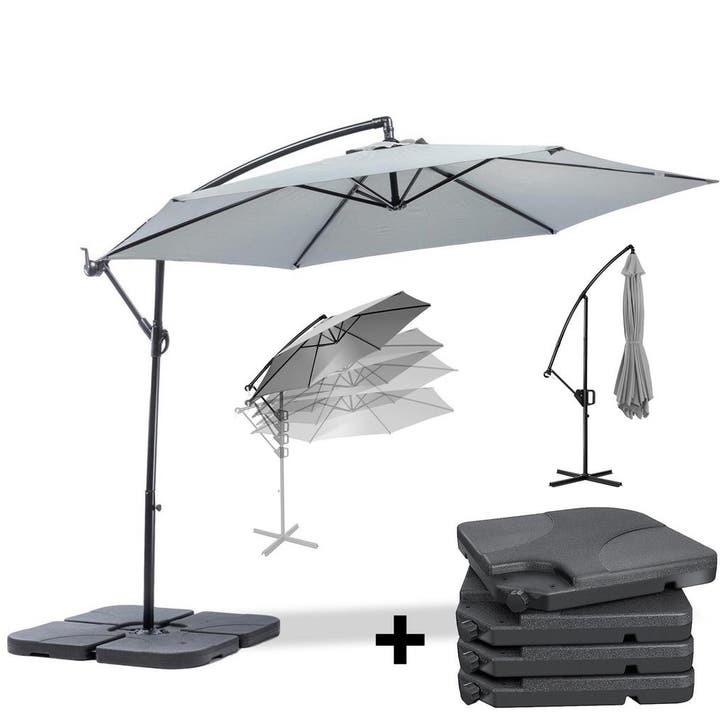 MaxxGarden Parasol - Zweefparasol - Ø300 cm - Grijs - Set.., Tuin en Terras, Parasols, Zweefparasol, Nieuw, Ophalen of Verzenden