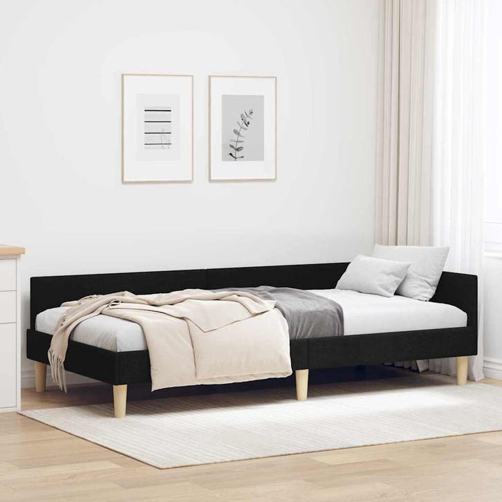 vidaXL Hoek Bed Frame Zwart 90 x 200 cm Stof, Huis en Inrichting, Slaapkamer | Bedden, Nieuw, Verzenden