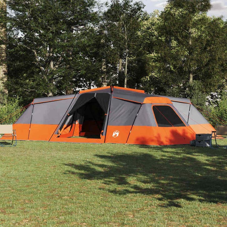 vidaXL Familietent 16-persoons Waterdicht Grijs en Oranje, Caravans en Kamperen, Tenten, Nieuw, Verzenden