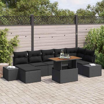 vidaXL Tuinbank Set 8 st Zwart Poly rattan, Tuin en Terras, Verzenden, Nieuw