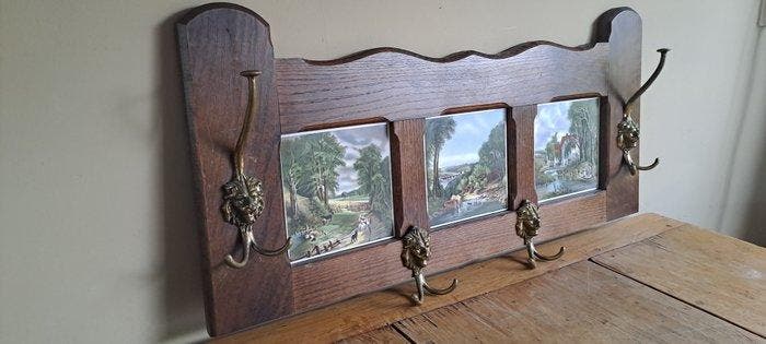 Porte-manteau - Bois/Laiton/Porcelaine., Antiquités & Art, Curiosités & Brocante