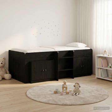 vidaXL Loft Bed Frame met Kast met opslag 3 st Zwart Bewerkt, Verzenden, Nieuw